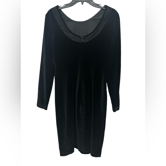 Laura Ashley Vintage Embellished Beaded Size 6 Black Knee Length Long Sleeve 80s - Picture 2 of 7